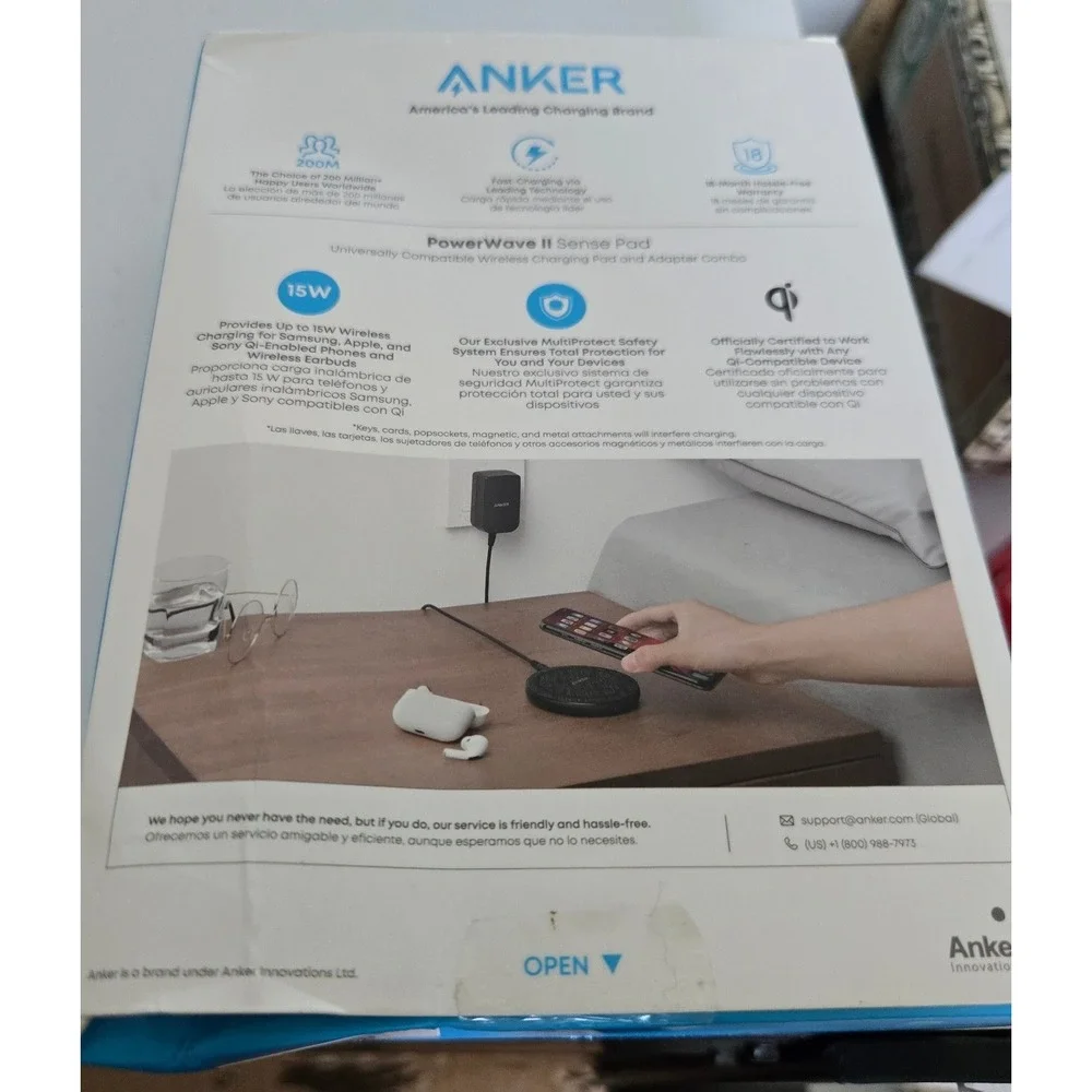 Anker PowerWave II Sense Pad 15W Max Fast Wireless Charging Pad Black B2519
